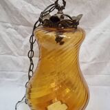 1960 amber glass & bronze pendant light