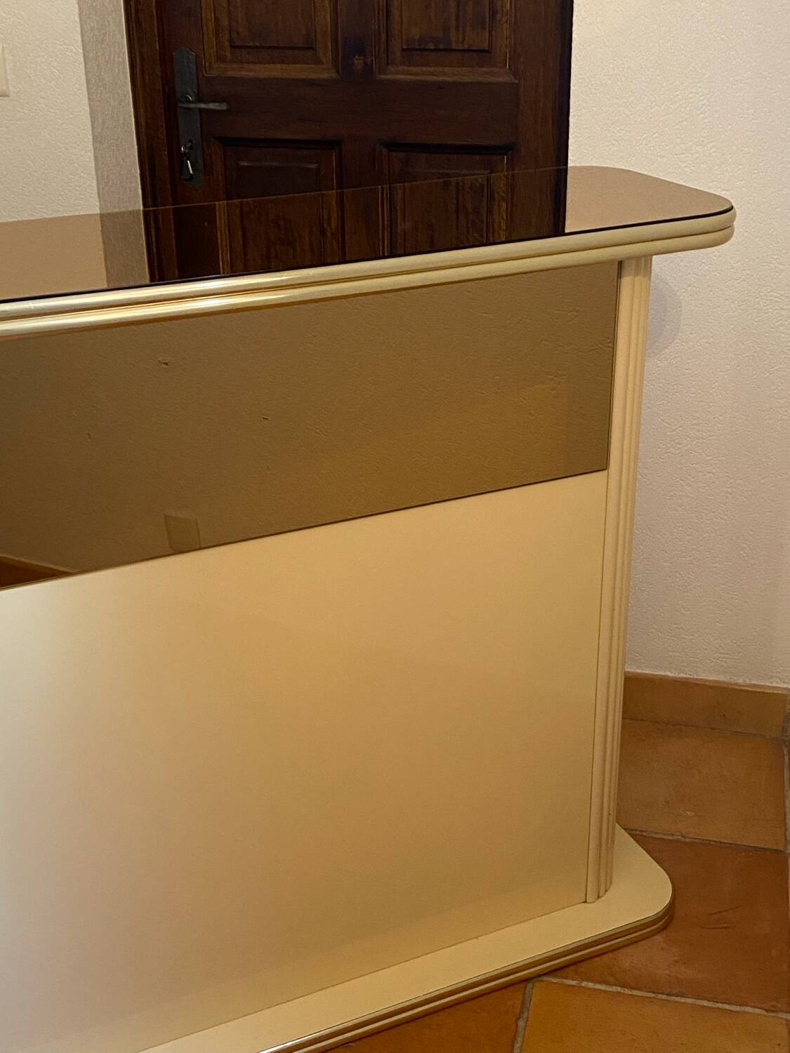 Bar, wooden counter, mirror and brass, 1970s