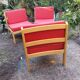 3 chauffeuses 1970 rouges et bois clair style scandinave