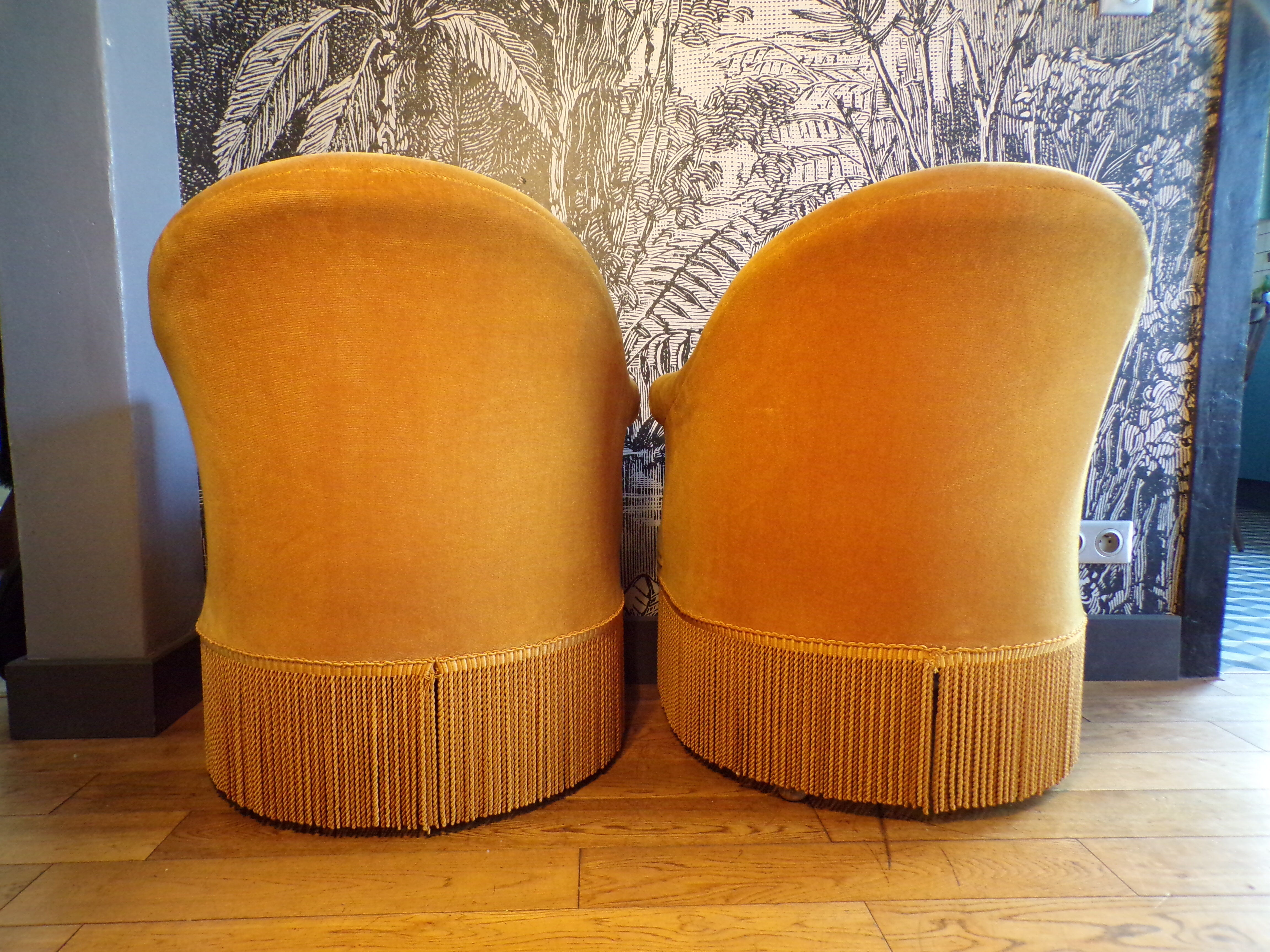 Pair of mustard velvet toad armchairs