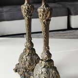 Pair of Antique Flambeaux Candlesticks/Baroque Style, Rocaille. In gilded bronze. 19th century