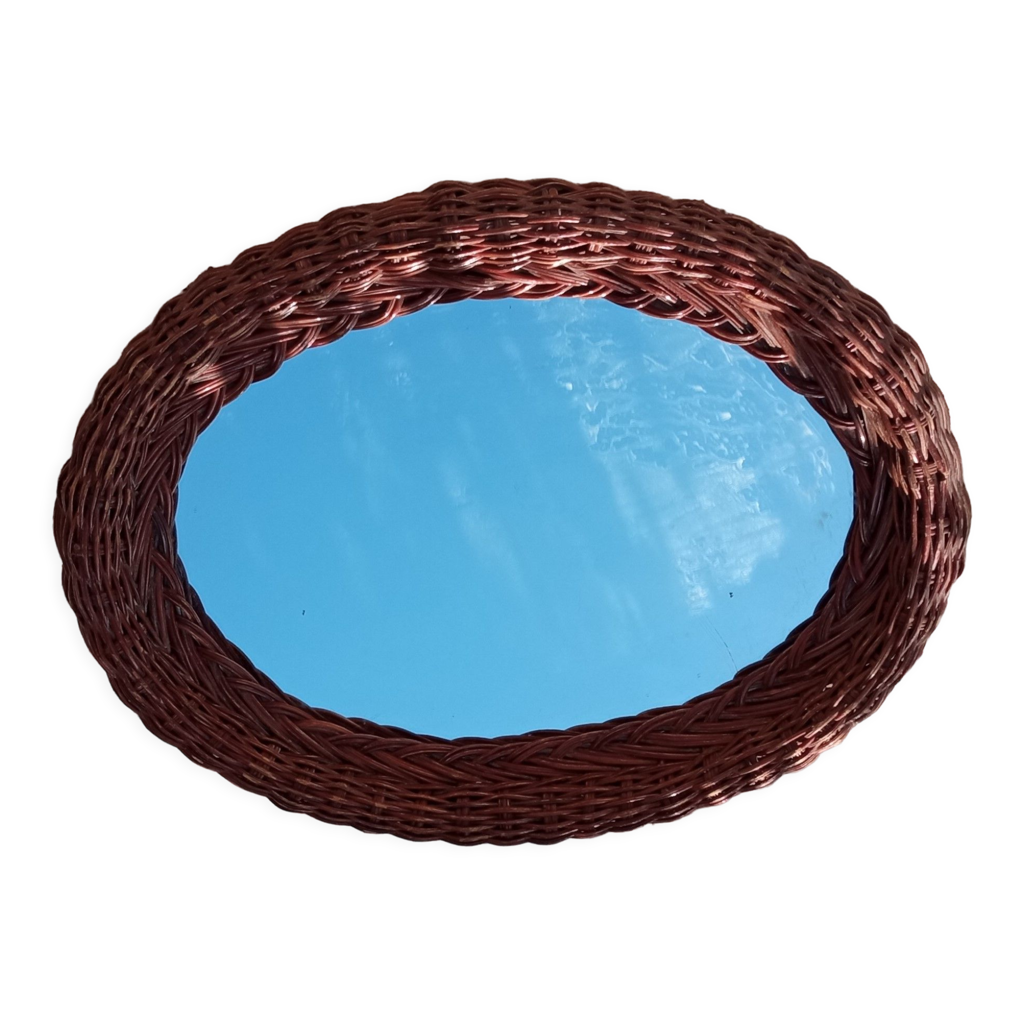 Oval mirror vintage rattan