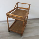 Rolling table, bamboo rattan service 70s