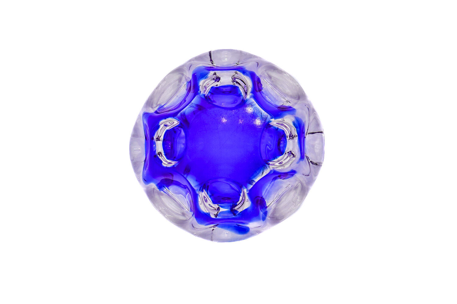 Sculptural Cobalt Blue & Crystal Sommerso Dish - Murano - 1960