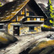 Tableau alpin vintage en bois sculpté et peint