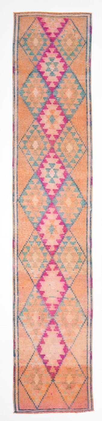 2x12 Rug For Kitchen Orange Herki Vintage Runner Rug, 73x369Cm