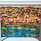 Oil painting on canvas landscape colorful seaside vintage
