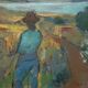 Svan Grandin (1906-1982) Peinture à l'huile vintage Paysage "Les Moissonneurs"