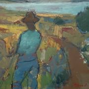 Svan Grandin (1906- 1982) Vintage Oil Painting Landscape “Harvesters”