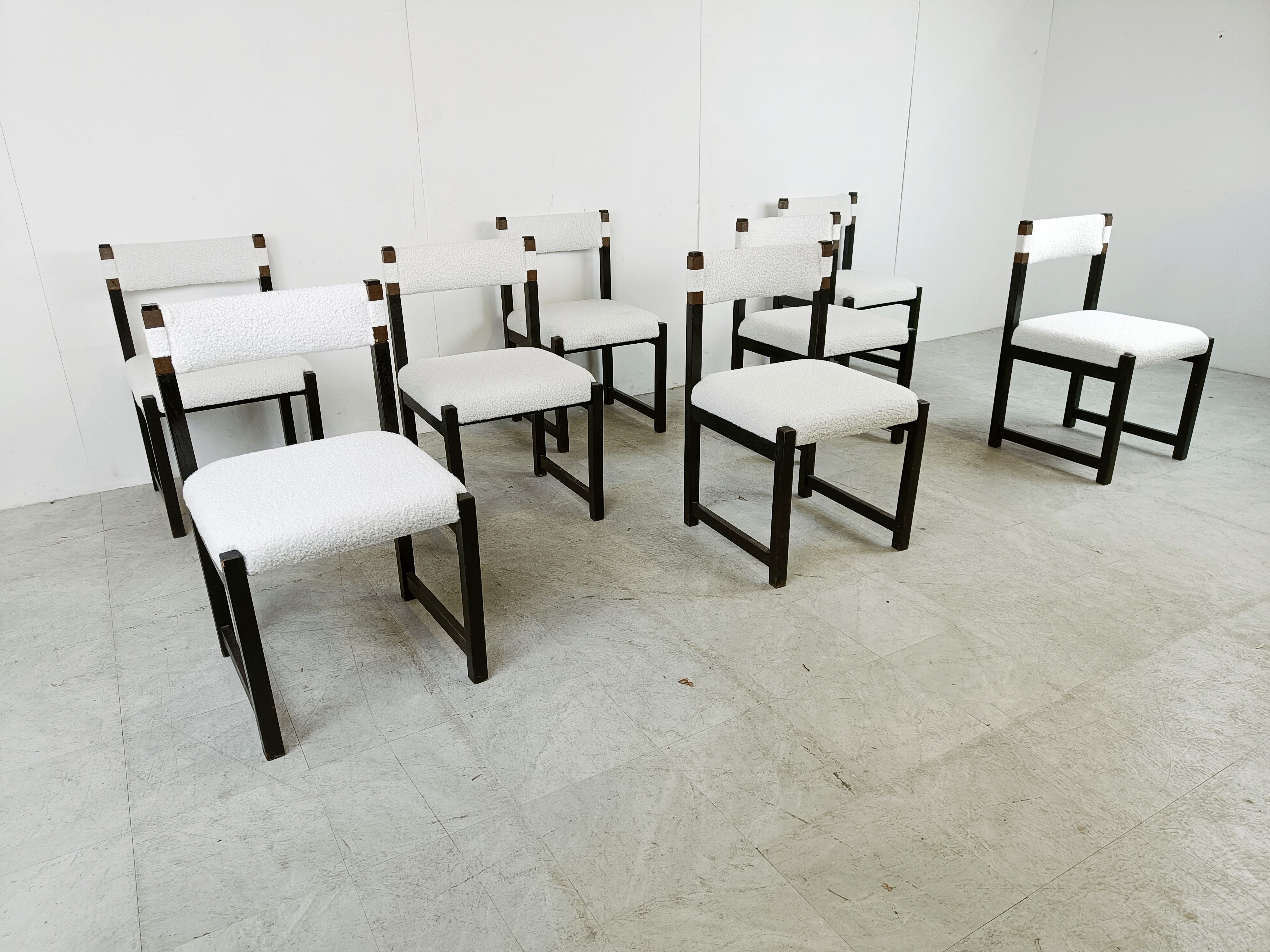 Set of 8 brutalist dining chairs by Emiel Veranneman for Decoene, 1970s