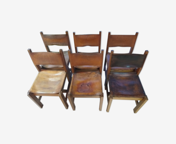 Lot de 6 chaises regain cuir et orme