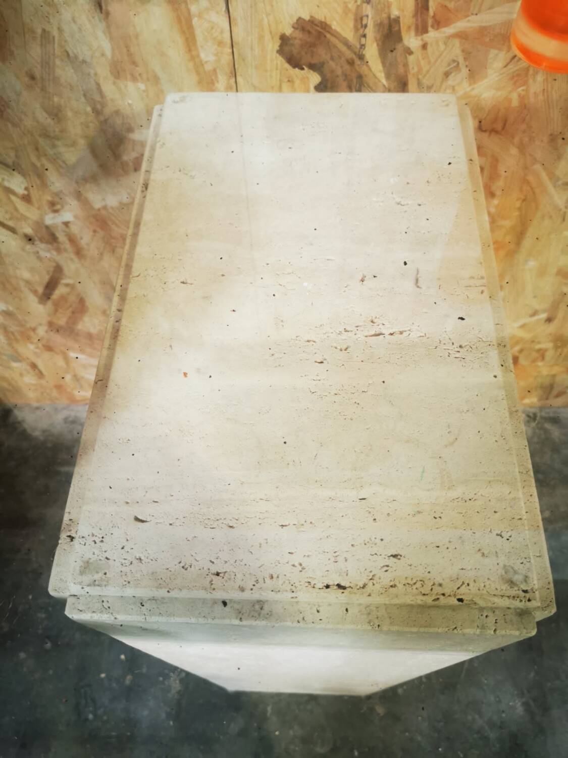 XXL vintage Italian console in travertine and glass from the 80s