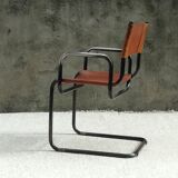 Fauteuil vintage en cuir et acier tubulaire, 1960