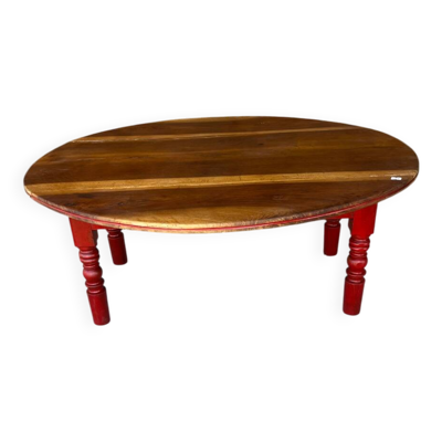 Table basse ovale bois et rouge
