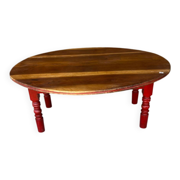 Table basse ovale bois et rouge