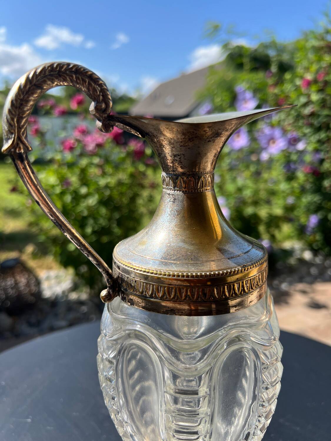 Ewer in molded Murano Venetian glass and metal