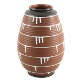 1950s Ceramic Vase with Brown & Black Drip Glaze