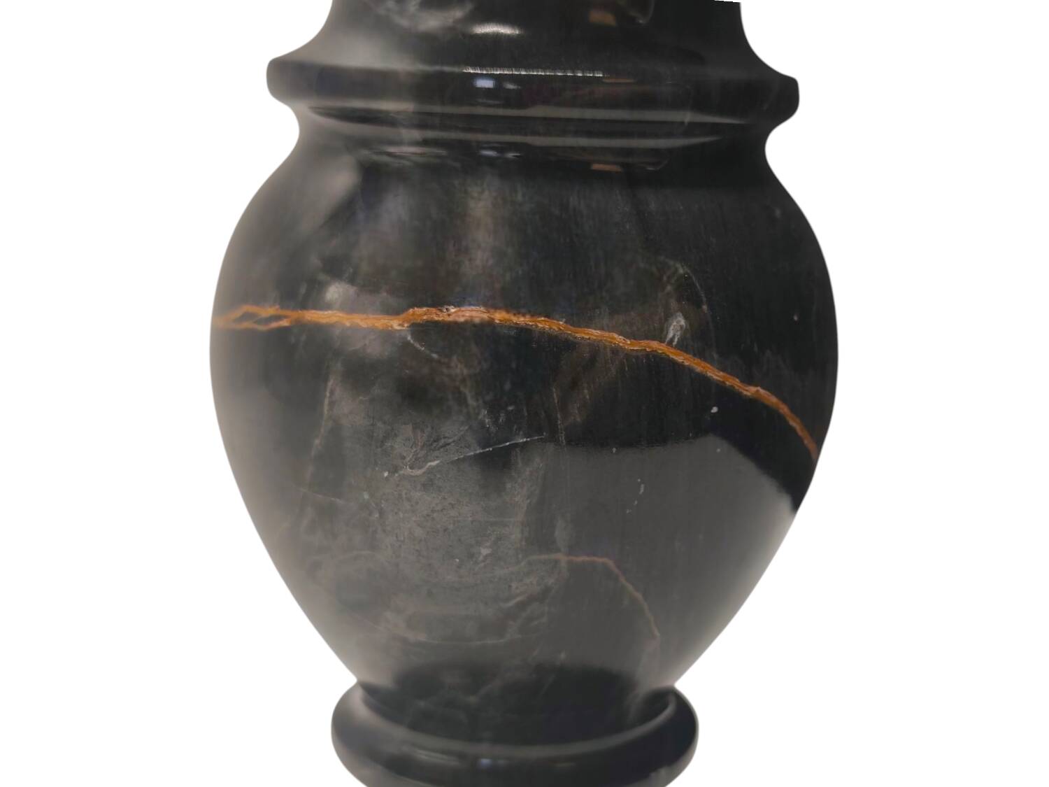 Vintage 1970s Italian Black Marble Vase – Natural Ochre Veining Accent