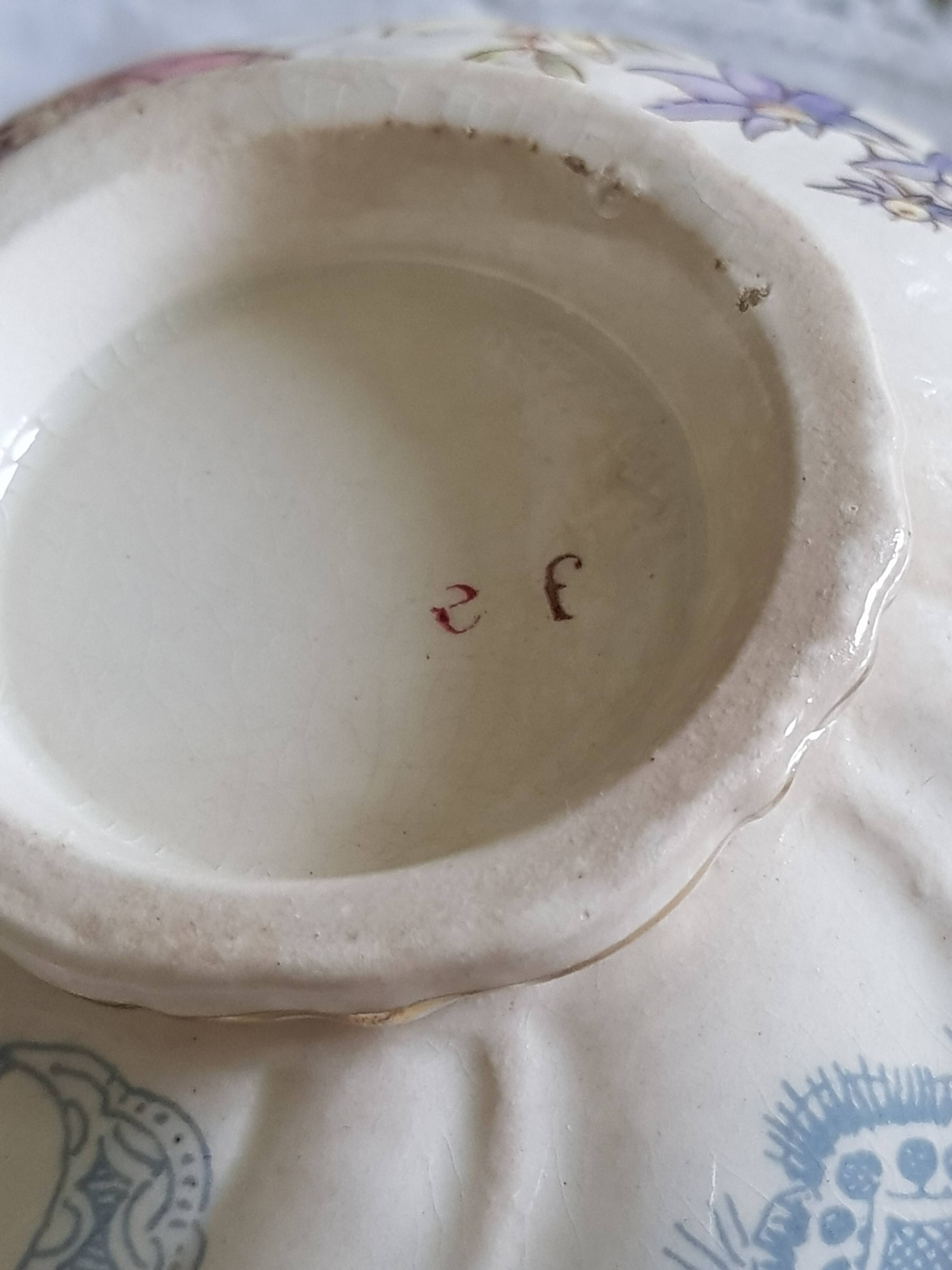 Rare 19th century cup and saucer, Sarreguemines earthenware, Louis XV model