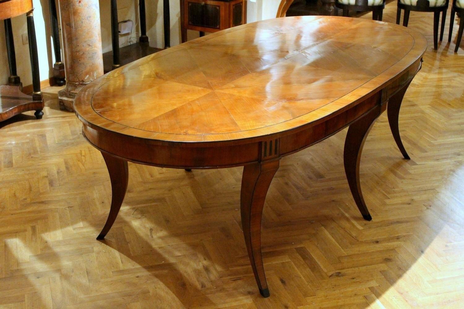 Italian Empire Style Oval Cherrywood and Ebony Dining Room Table, 19th Century