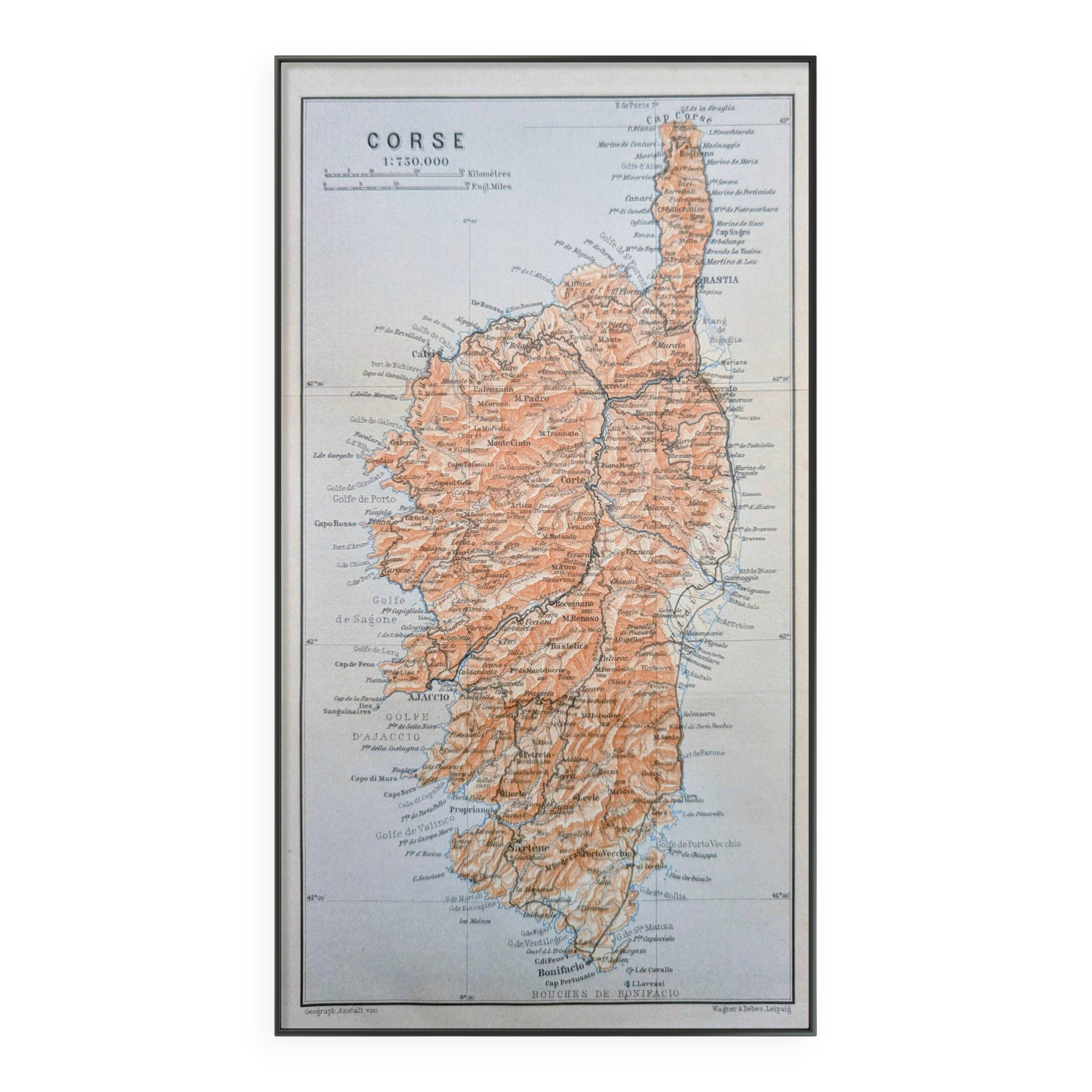 Corsica, original map printed in 1906.