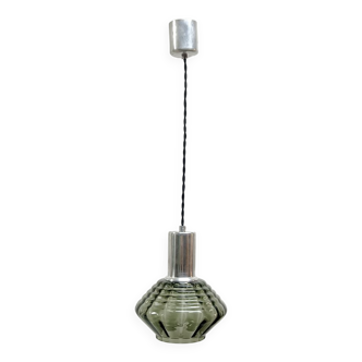 Mid Century Metal And Smoked Hexagonal Glass Pendant Lamp, Spain, 1960's