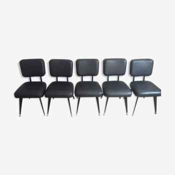 Set of 5 black industrial chairs - 1960s