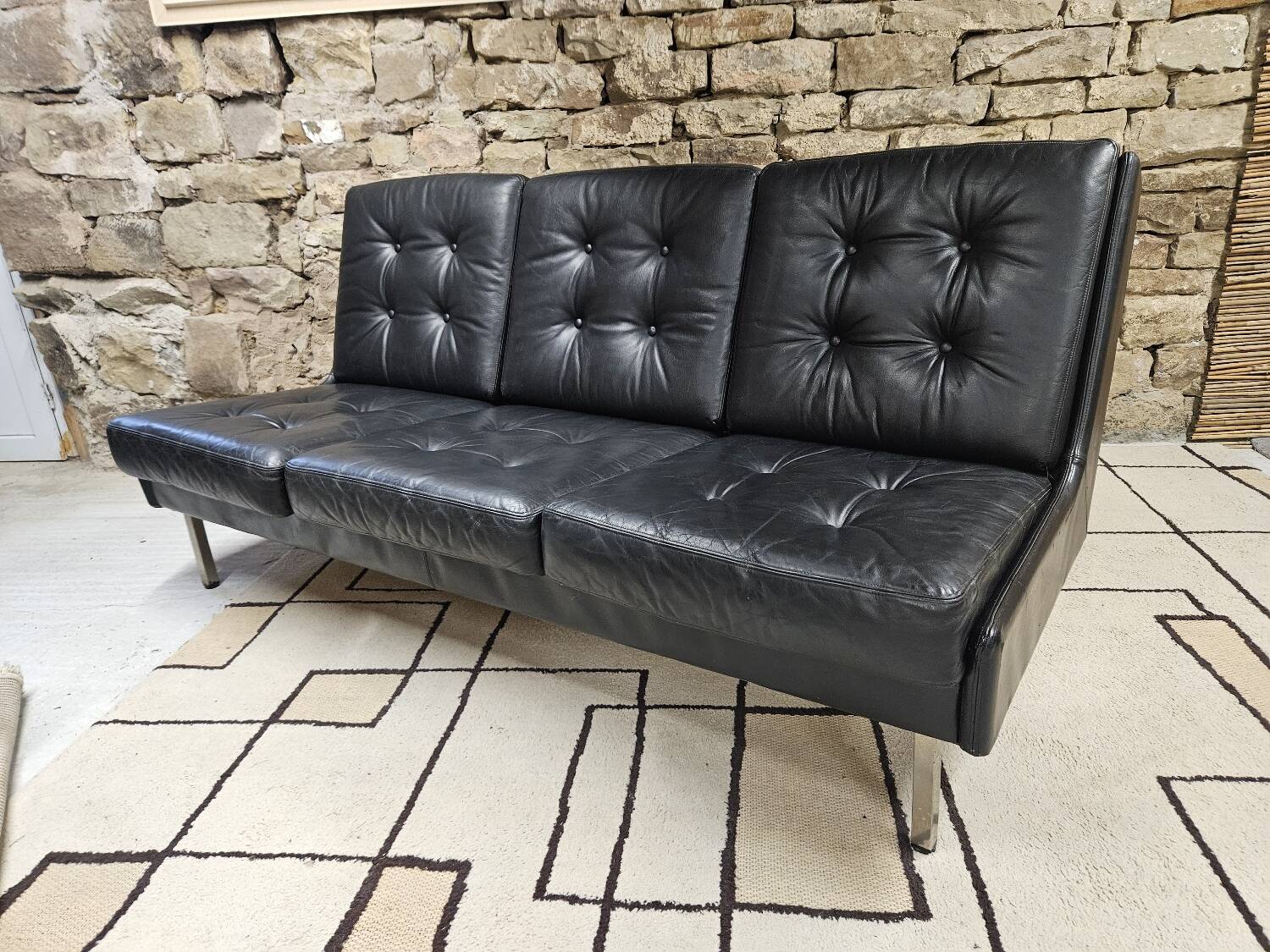 Vintage leather bench sofa 1970"