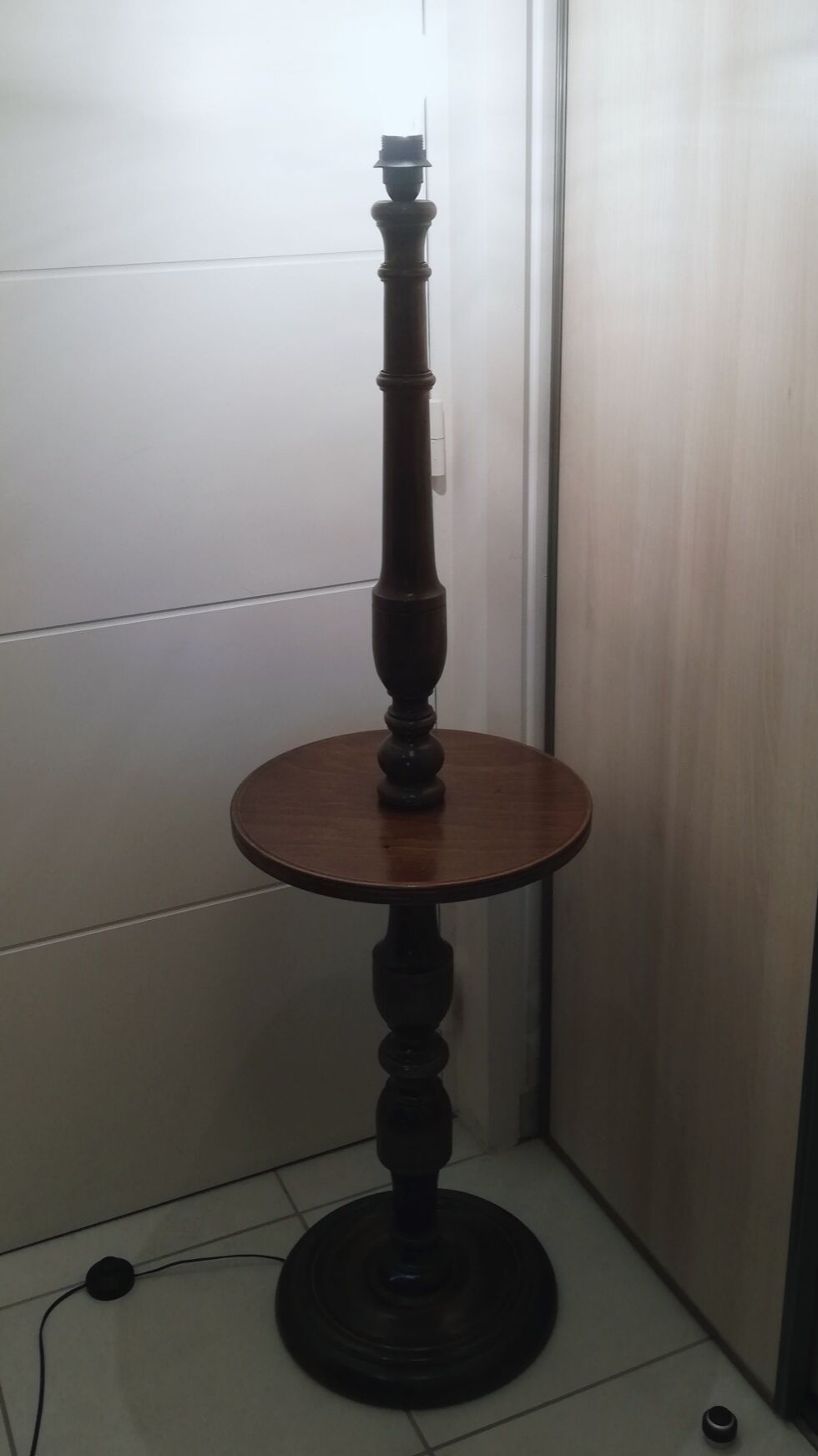 50s oak lamp lamp with hand-painted silk tablet and lampshade