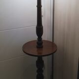 Lampadaire en chêne années 50 avec tablette et abat-jour en soie peinte à la main