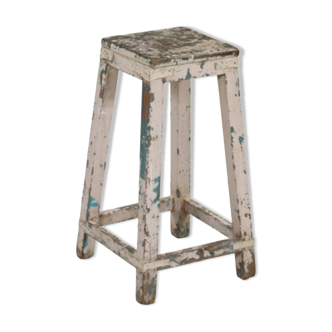 Tabouret haut vieux teck patine d'origine inde 39x39x72cm