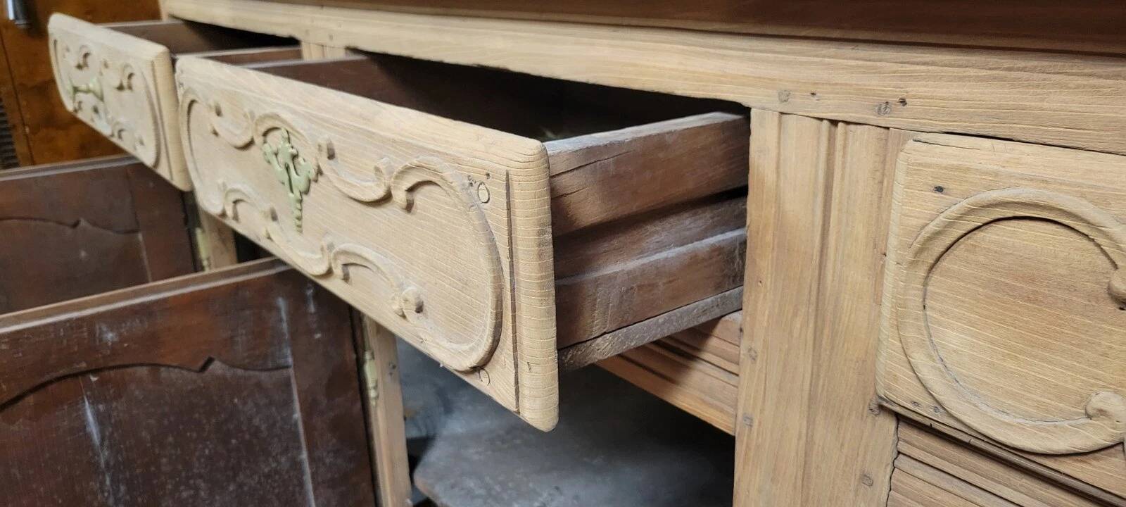 Louis XV period sideboard in solid wood with an air-abrasive finish
