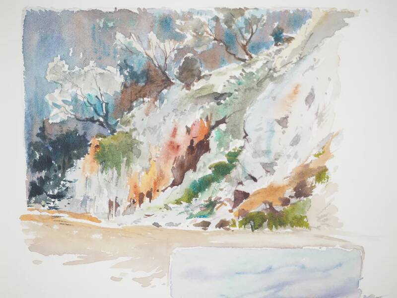 René LEVERD: Switzerland, on the road to Bouveret, Original signed watercolor