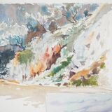 René LEVERD: Switzerland, on the road to Bouveret, Original signed watercolor