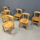 Vintage pine wood dining chairs - 1980s - set of 6