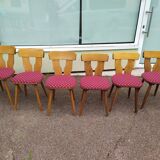 Set of 6 wooden bistro chairs with vintage cushion from the 70s/80s/90s