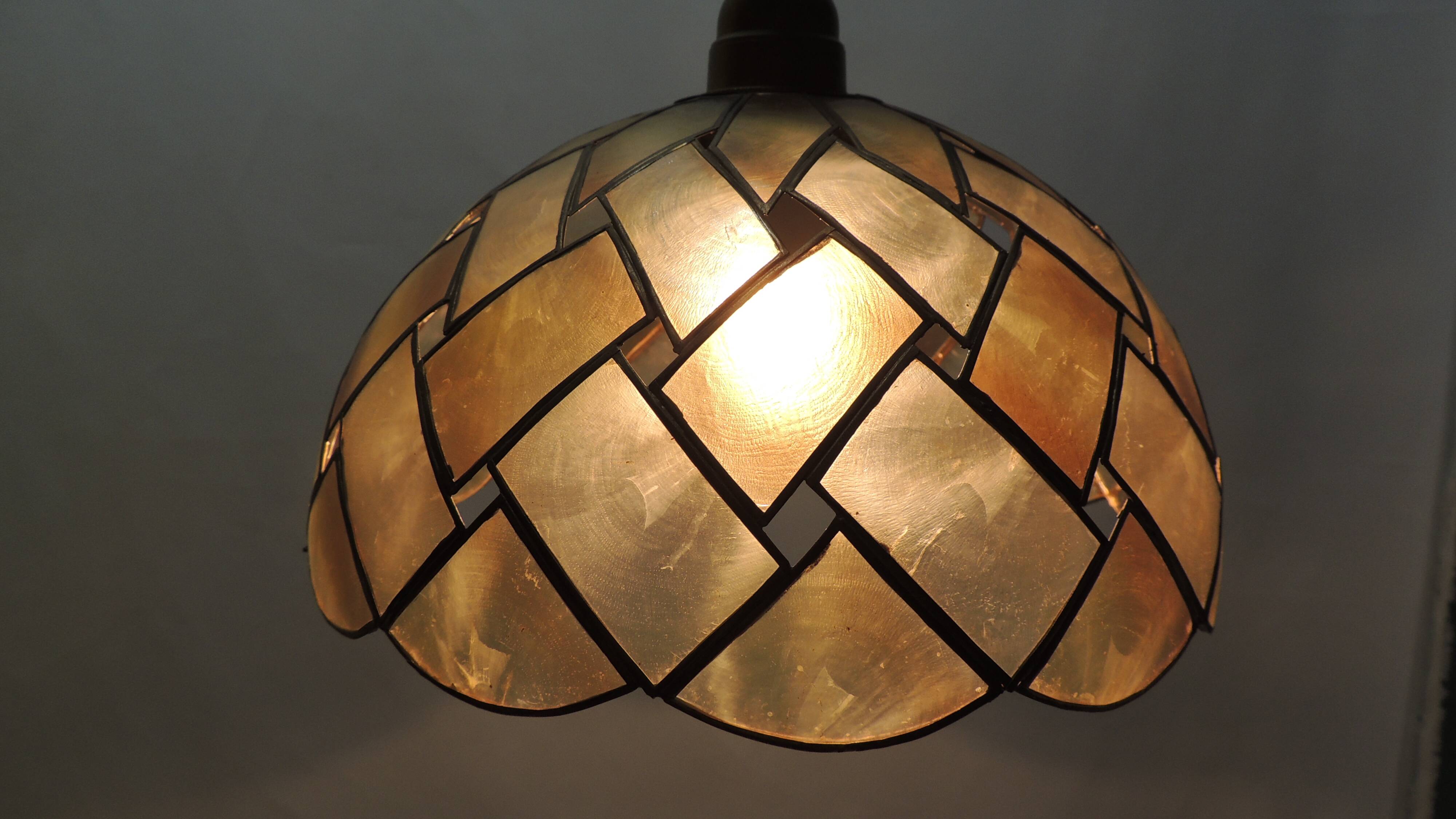 Vintage Capiz Shell Pendant Lamp – Woven Mother of Pearl Shade,