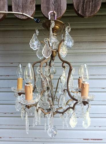 Rare antique brass and crystal cage chandelier with 5 lights from the 20th century - CONDITION OF THE MARKET GAU?