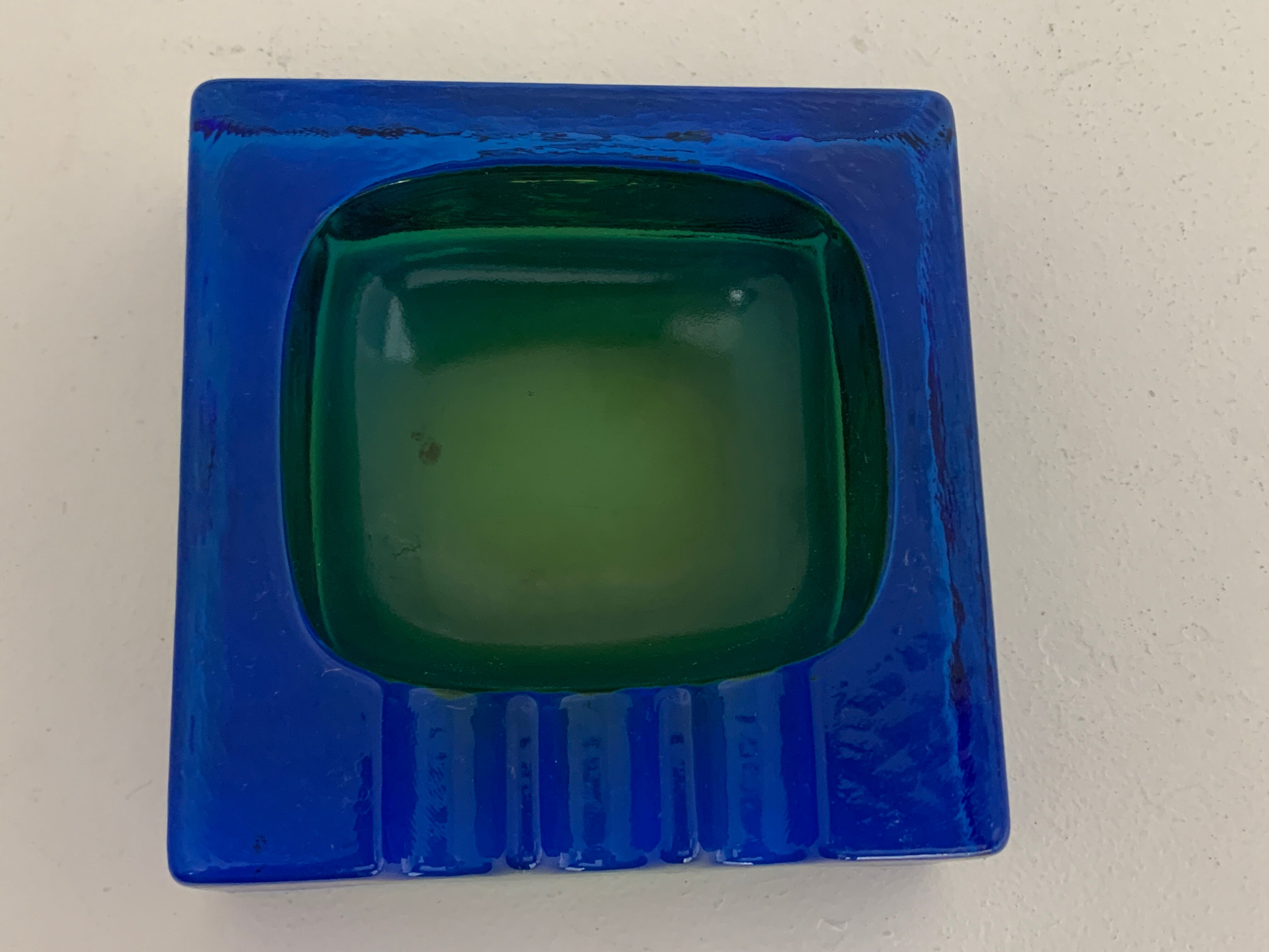 Square blue glass ashtray