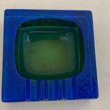 Square blue glass ashtray
