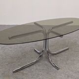 Space age coffee table in tubular and smoked glass, 60s-70s