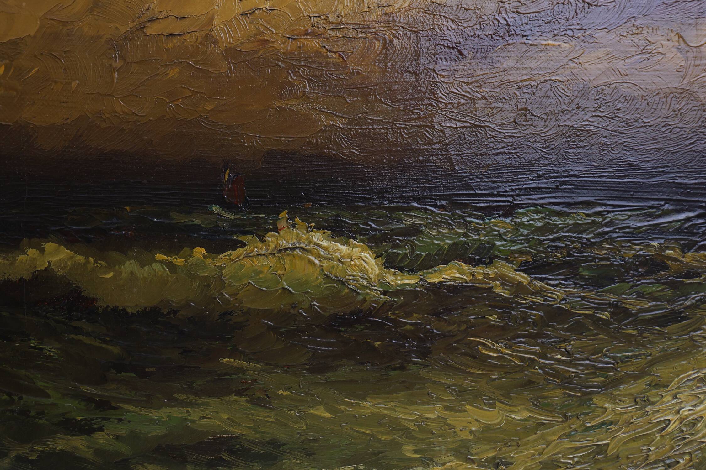 Seascape painting by Albert Demoen in Giltwood Frame, Belgium ca. 1940