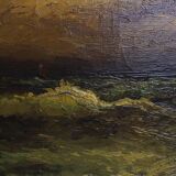 Seascape painting by Albert Demoen in Giltwood Frame, Belgium ca. 1940