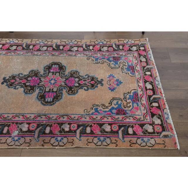 1970s Vintage Turkish Oushak Handmade Wool Cotton Orange Runner Rug 107x319