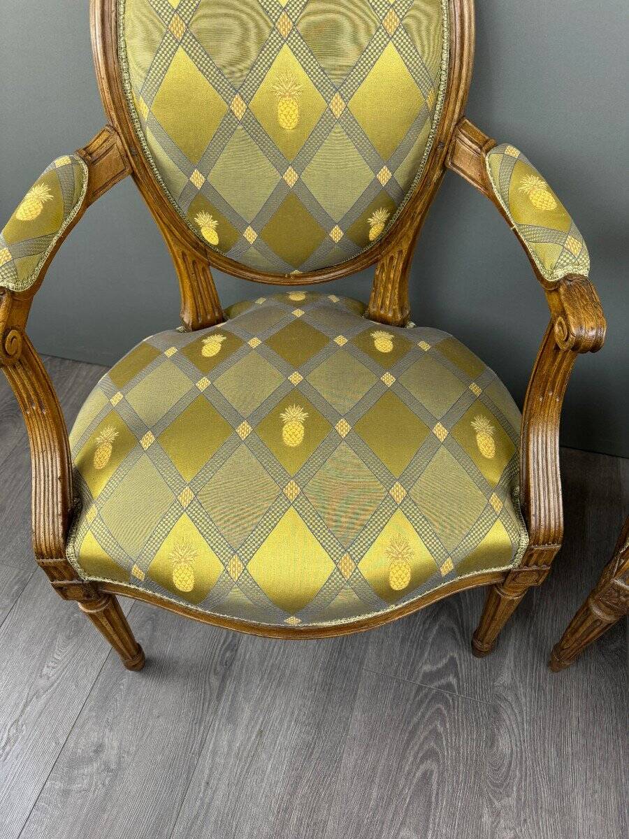 Pair of louis xvi armchairs in carved wood, late 19th century