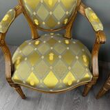 Pair of louis xvi armchairs in carved wood, late 19th century