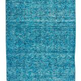 3x6 ft handmade vintage turkish rug over-dyed in teal, ideal 4 modern interiors