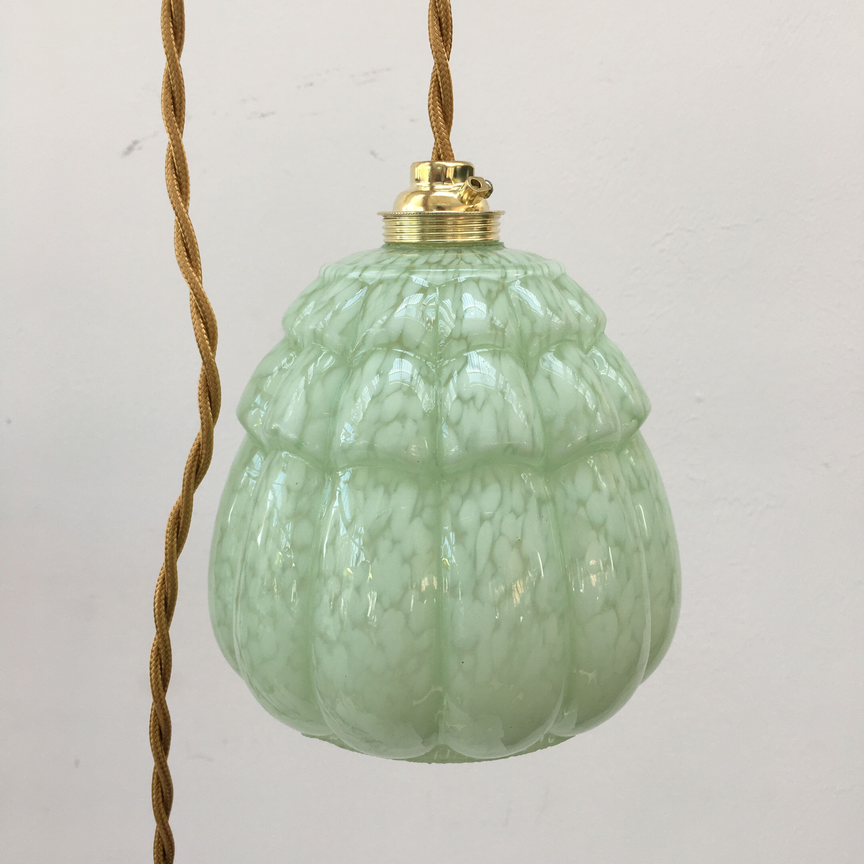Art deco walking lamp in green clichy glass