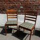 Lot of 3 vintage checkered wood and fabric chairs.