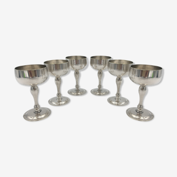 Lot of six small old silver metal liquor glasses - 20th century